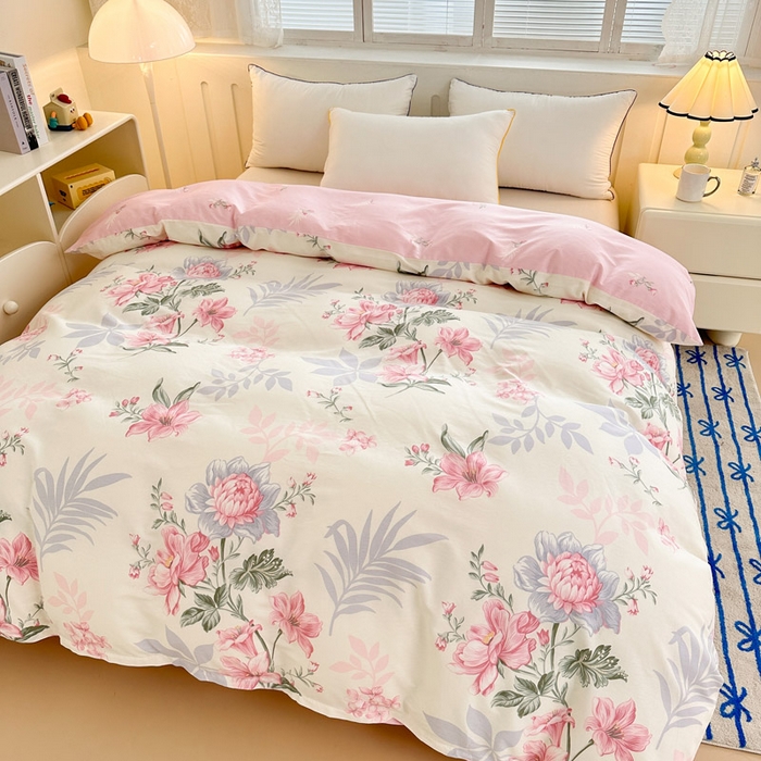 91家纺网 家纺一手货源 找家纺 绵庭家纺 2025新款全棉印花单被套系列 落川花海-粉