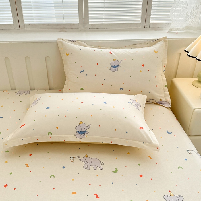 91家纺网 家纺一手货源 找家纺 绵庭家纺 2025新款全棉印花单枕套系列 彩点小象