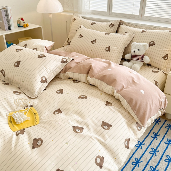 91家纺网 家纺一手货源 找家纺 绵庭家纺 2025新款全棉印花四件套系列 熊嘟嘟