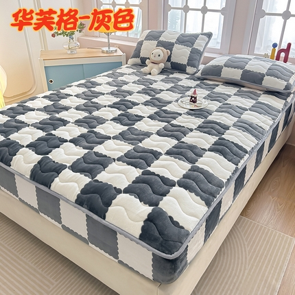 91家纺网 家纺一手货源 找家纺 （总）恒尚居 2024-秋冬牛奶绒加厚夹棉床笠三件套印花床垫保护罩-华夫格系列【2024爆款】