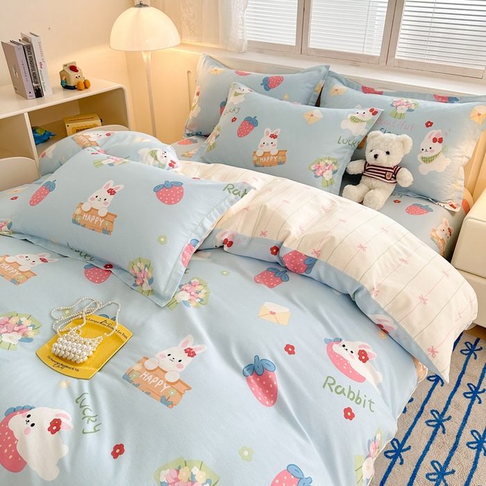 91家纺网 家纺一手货源 找家纺 绵庭家纺 2025新款全棉印花四件套系列 奇趣欢乐园-蓝