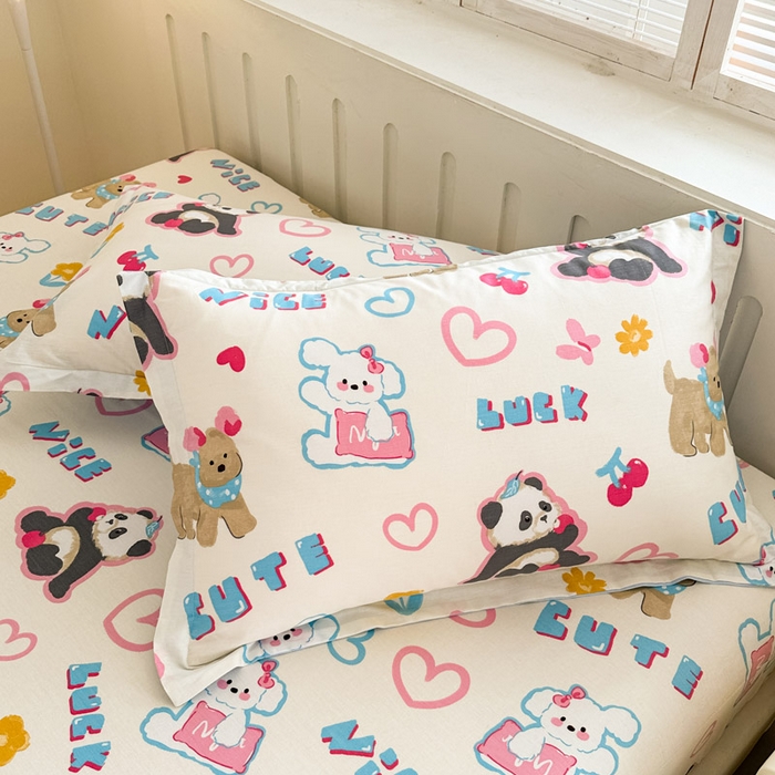 91家纺网 家纺一手货源 找家纺 绵庭家纺 2025新款全棉印花单枕套系列 童趣涂鸦