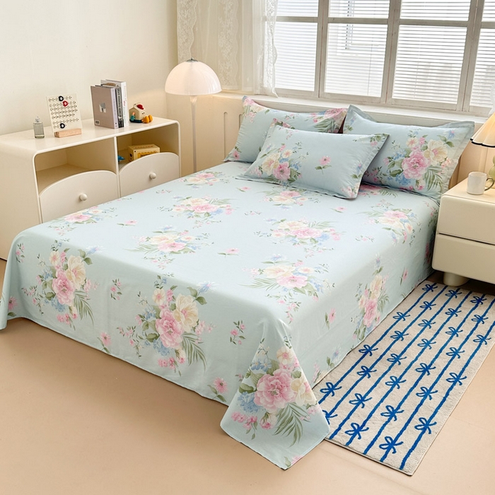 91家纺网 家纺一手货源 找家纺 绵庭家纺 2025新款全棉印花单床单系列 清巧花梦