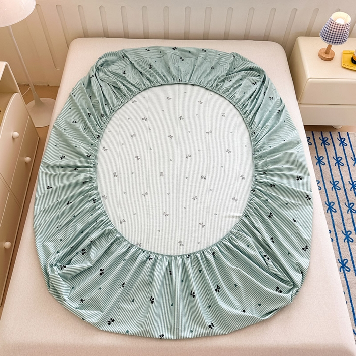 91家纺网 家纺一手货源 找家纺 绵庭家纺 2025新款全棉印花单床笠系列 绿底蝴蝶结