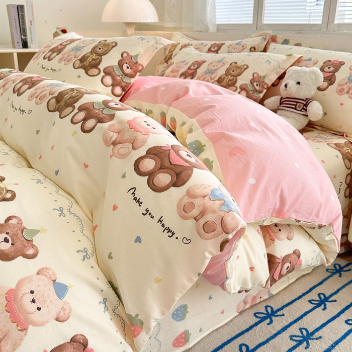 91家纺网 家纺一手货源 找家纺 绵庭家纺 2025新款全棉印花四件套系列 浪漫熊仔