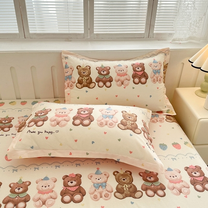 绵庭家纺 2025新款全棉印花单枕套系列 浪漫熊仔