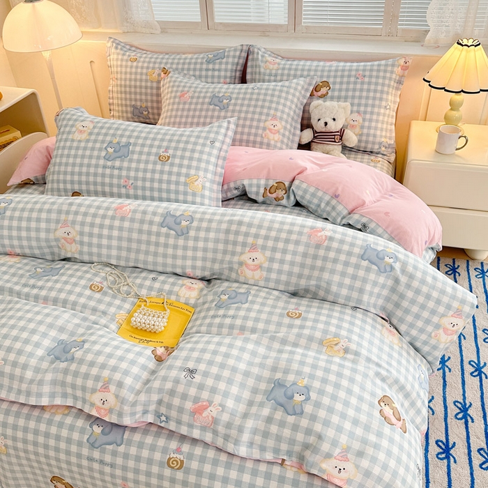 91家纺网 家纺一手货源 找家纺 绵庭家纺 2025新款全棉印花四件套系列 星星发夹狗