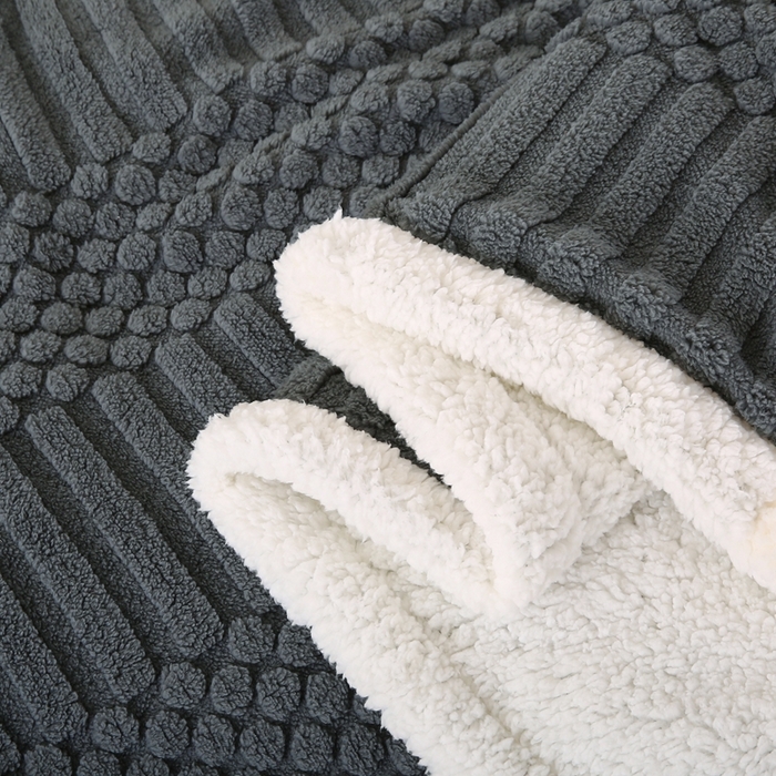 91家纺网 家纺一手货源 找家纺 巴木赫 2024新款舒棉绒点点塔芙绒双层羊羔绒毯 深灰