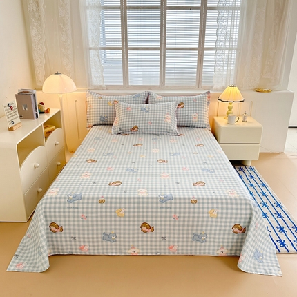 91家纺网 家纺一手货源 找家纺 绵庭家纺 2025新款全棉印花单床单系列 星星发夹狗