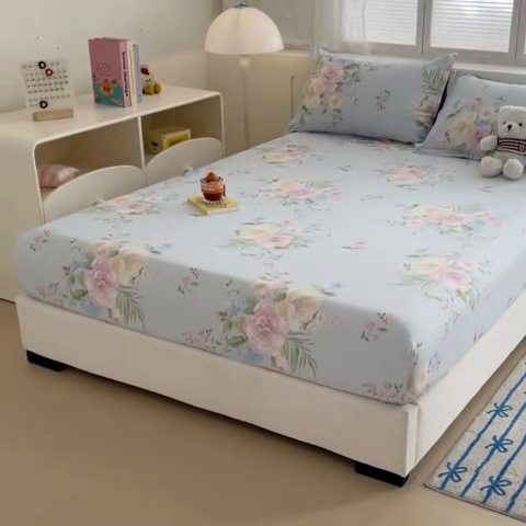 91家纺网 家纺一手货源 找家纺 绵庭家纺 2025新款全棉印花单床笠系列 清巧花梦