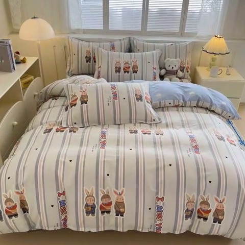 91家纺网 家纺一手货源 找家纺 绵庭家纺 2025新款全棉印花四件套系列 森岛精灵