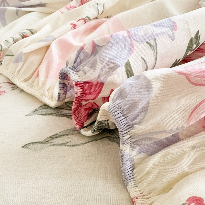 91家纺网 家纺一手货源 找家纺 绵庭家纺 2025新款全棉印花单床笠系列 落川花海-粉