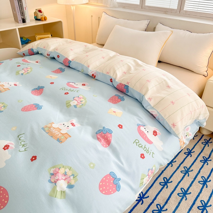 91家纺网 家纺一手货源 找家纺 绵庭家纺 2025新款全棉印花单被套系列 奇趣欢乐园-蓝