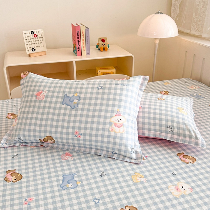 91家纺网 家纺一手货源 找家纺 绵庭家纺 2025新款全棉印花单枕套系列 星星发夹狗