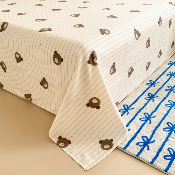 91家纺网 家纺一手货源 找家纺 绵庭家纺 2025新款全棉印花单床单系列 熊嘟嘟