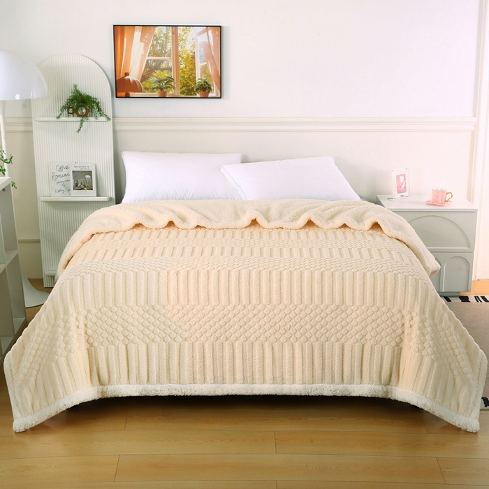 91家纺网 家纺一手货源 找家纺 （总）巴木赫 2024新款舒棉绒点点塔芙绒双层羊羔绒毯