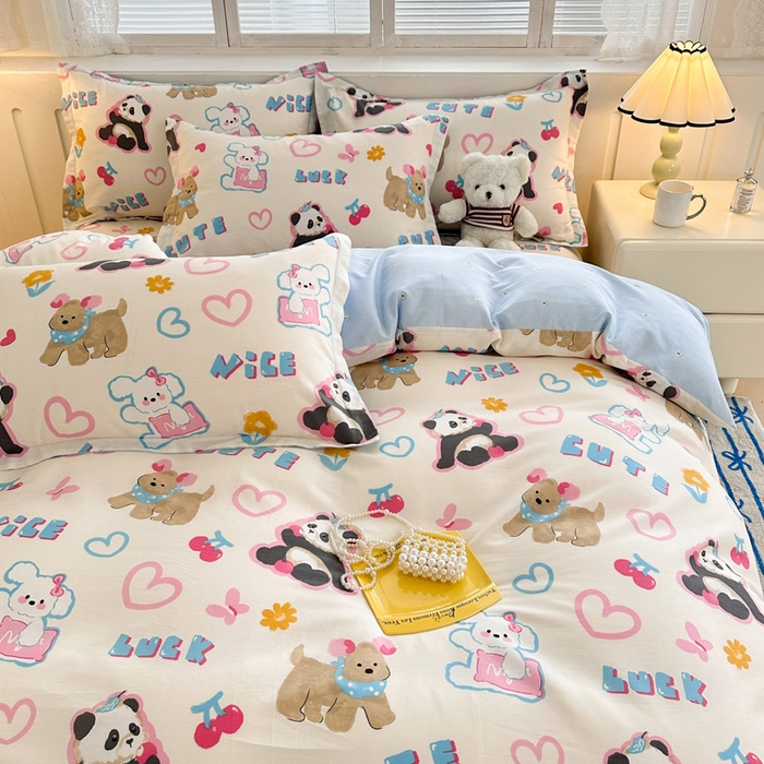 91家纺网 家纺一手货源 找家纺 绵庭家纺 2025新款全棉印花四件套系列 童趣涂鸦