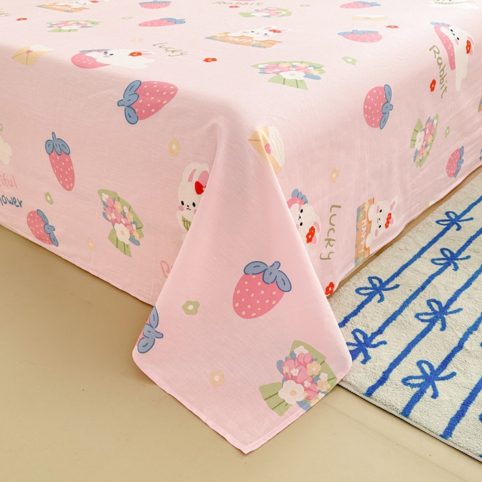 91家纺网 家纺一手货源 找家纺 绵庭家纺 2025新款全棉印花单床单系列 奇趣欢乐园-粉