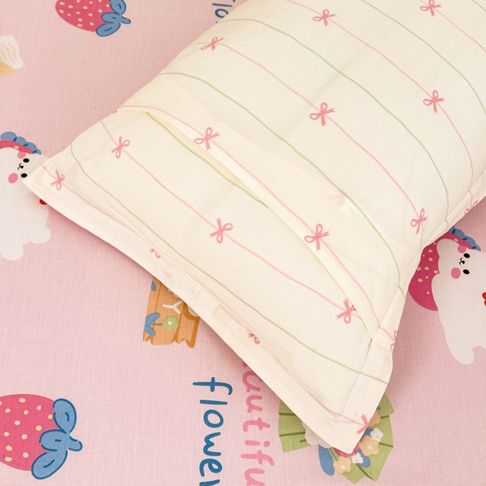 91家纺网 家纺一手货源 找家纺 绵庭家纺 2025新款全棉印花单枕套系列 奇趣欢乐园-粉