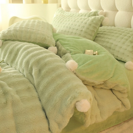 91家纺网 家纺一手货源 找家纺 （总）逸尚阁 2024新款兔兔绒纯色泡泡毛球四件套