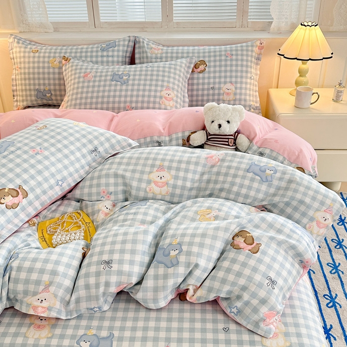 91家纺网 家纺一手货源 找家纺 绵庭家纺 2025新款全棉印花四件套系列 星星发夹狗