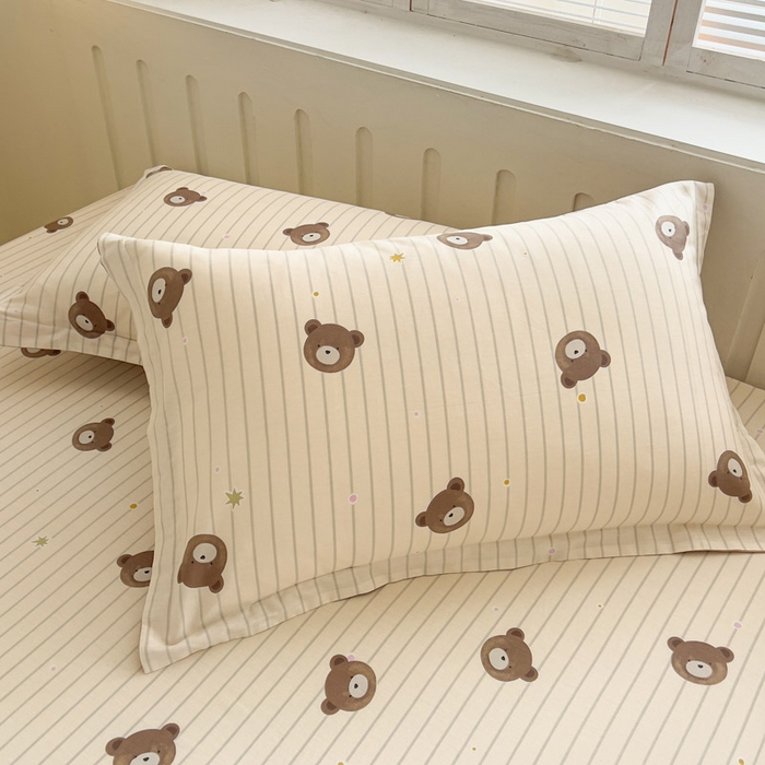 91家纺网 家纺一手货源 找家纺 绵庭家纺 2025新款全棉印花单枕套系列 熊嘟嘟