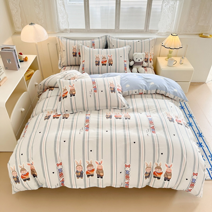 91家纺网 家纺一手货源 找家纺 绵庭家纺 2025新款全棉印花四件套系列 森岛精灵