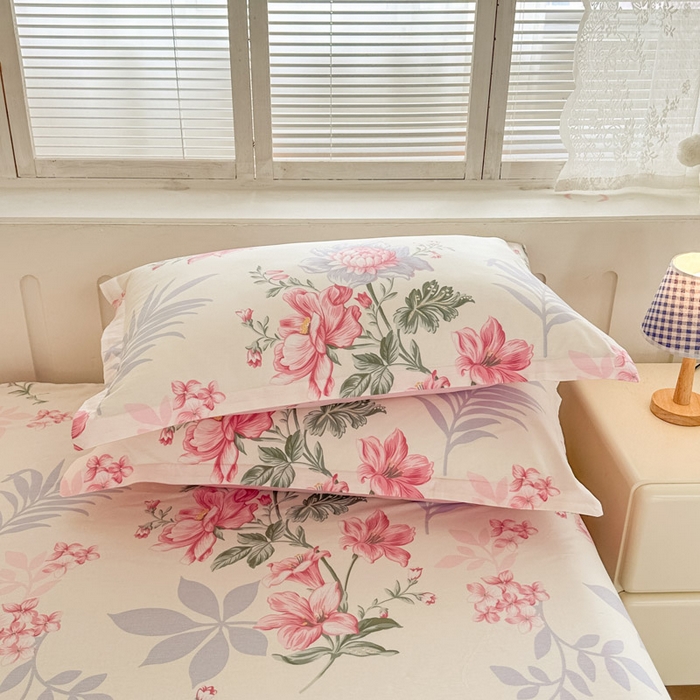 91家纺网 家纺一手货源 找家纺 绵庭家纺 2025新款全棉印花单枕套系列 落川花海-粉