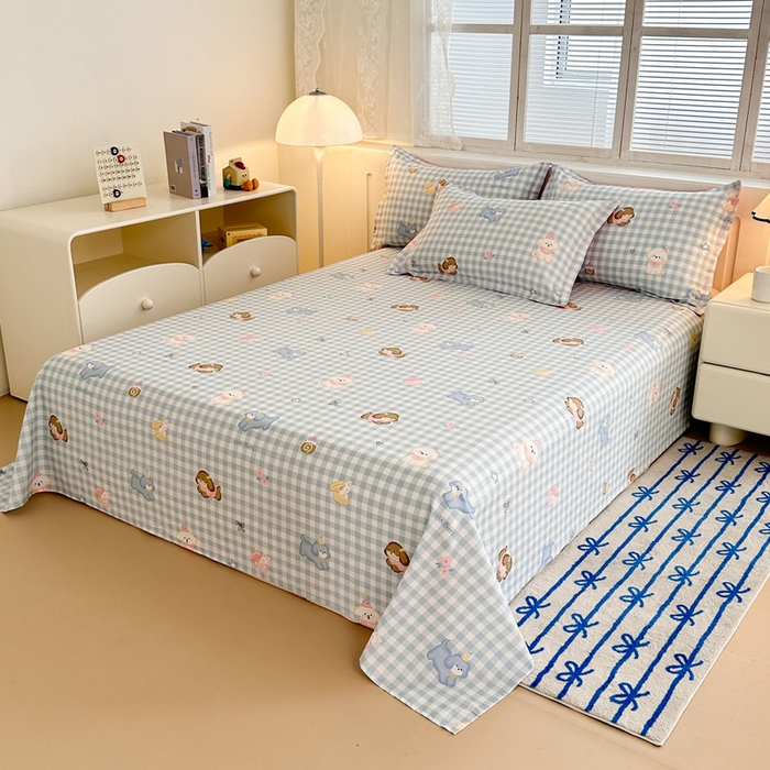 91家纺网 家纺一手货源 找家纺 绵庭家纺 2025新款全棉印花单床单系列 星星发夹狗