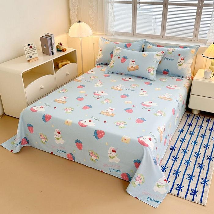 91家纺网 家纺一手货源 找家纺 绵庭家纺 2025新款全棉印花单床单系列 奇趣欢乐园-蓝