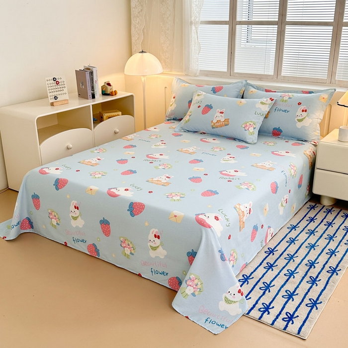 91家纺网 家纺一手货源 找家纺 绵庭家纺 2025新款全棉印花单床单系列 奇趣欢乐园-蓝