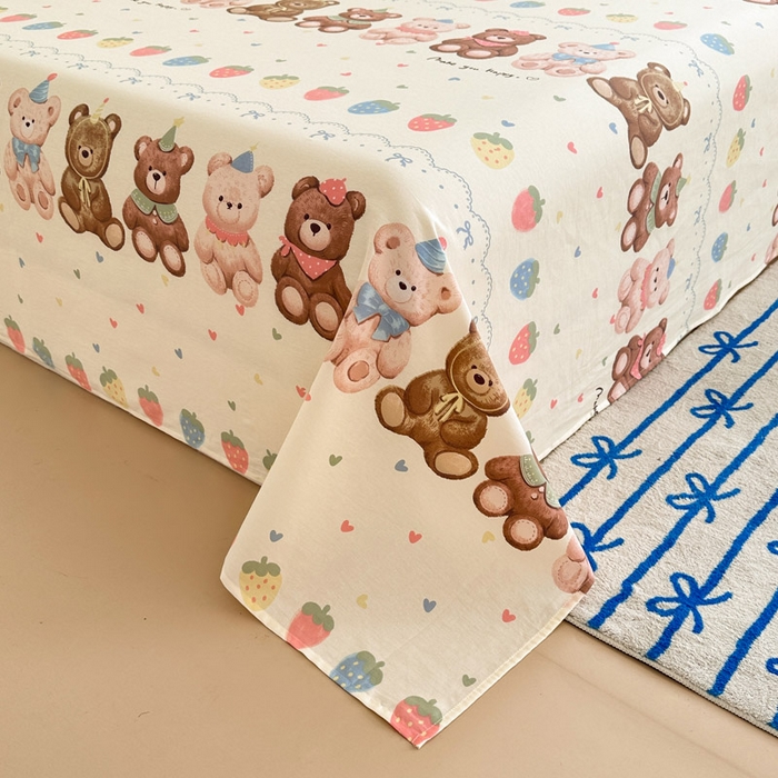 91家纺网 家纺一手货源 找家纺 绵庭家纺 2025新款全棉印花单床单系列 浪漫熊仔