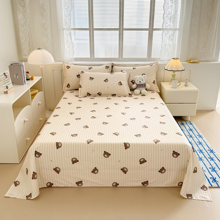 91家纺网 家纺一手货源 找家纺 绵庭家纺 2025新款全棉印花单床单系列 熊嘟嘟