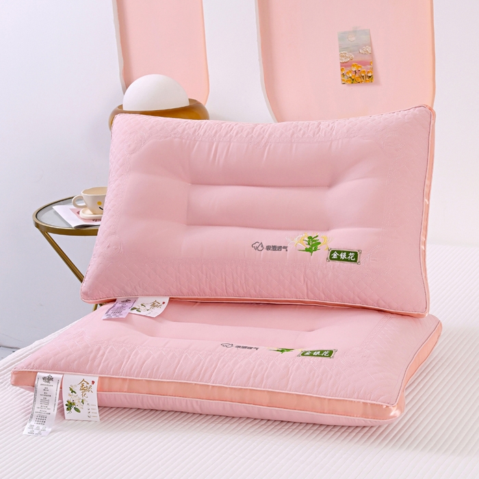 91家纺网 家纺一手货源 找家纺 佳尚枕芯 2025新款金银花乳胶护颈助眠抗菌枕吸湿透气枕芯枕头 粉色