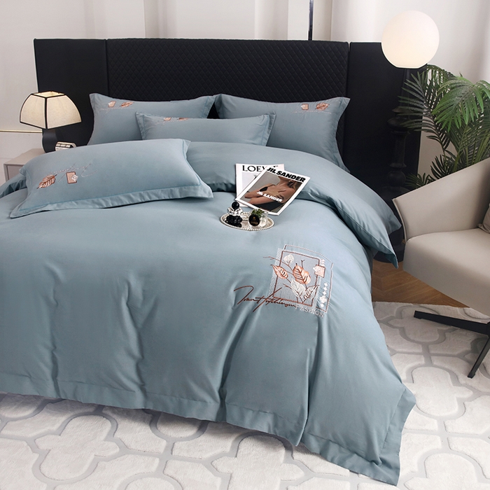 91家纺网 家纺一手货源 找家纺 金纱玉纺家纺 2024新款素色加厚公艺绣花四件套 叶香风暖-兰