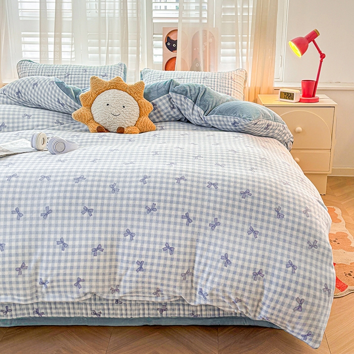 91家纺网 家纺一手货源 找家纺 喜居 2024新款宝宝牛奶绒印花单被套 恬梦蓝蓝