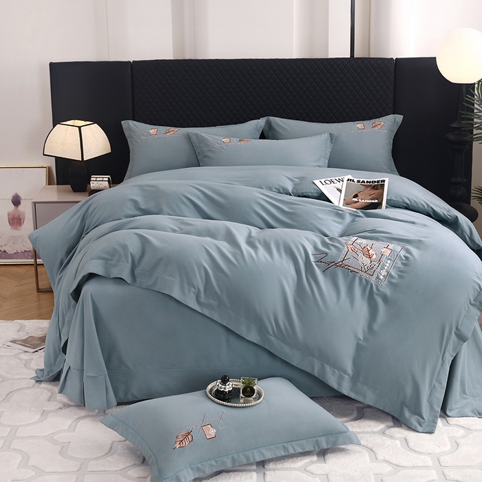 91家纺网 家纺一手货源 找家纺 金纱玉纺家纺 2024新款素色加厚公艺绣花四件套 叶香风暖-兰