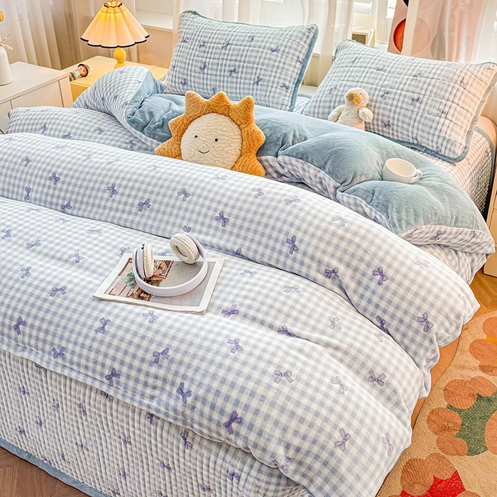 91家纺网 家纺一手货源 找家纺 喜居 2024新款宝宝牛奶绒印花单被套 恬梦蓝蓝