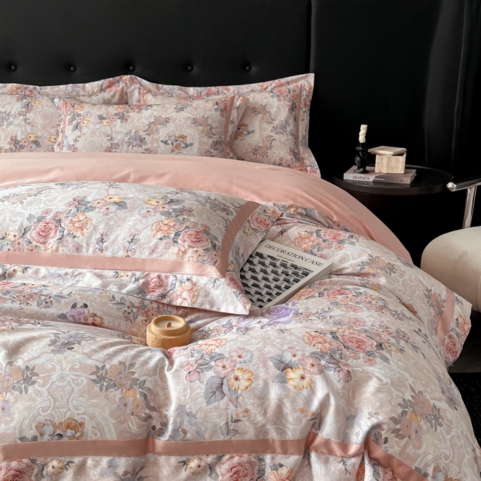 91家纺网 家纺一手货源 找家纺 魅都 2025新款100s长绒棉磨毛数码印花四件套 花海