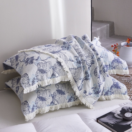 爱港家纺 2024新款流苏枕巾 高档纯棉枕巾 全棉防头油 保护枕芯 垫巾 花芷蝶