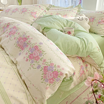 优选良品 2025新款直播爆款全棉-ins印花系列四件套纯棉三件套床单床笠春山花曼