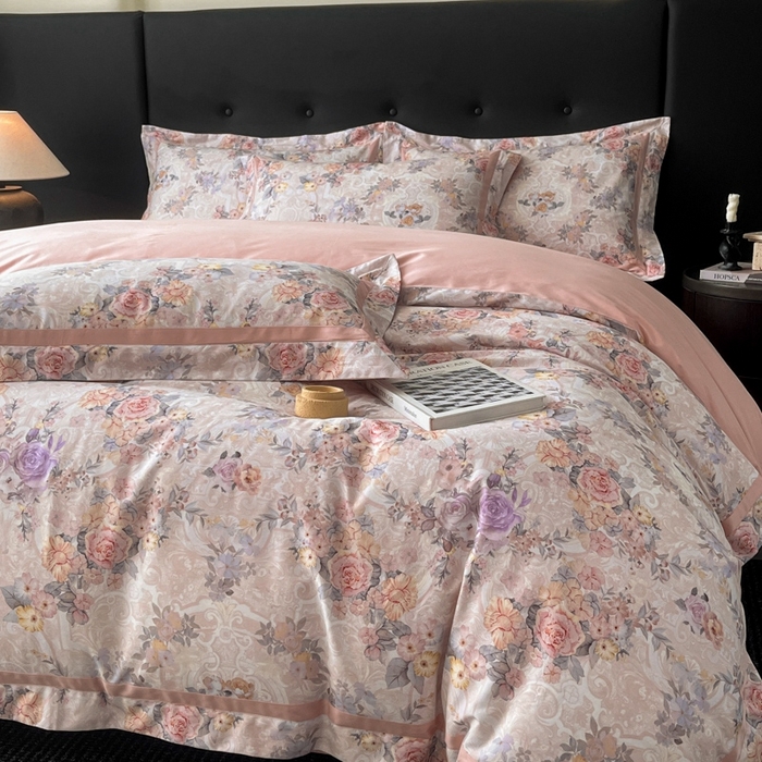 91家纺网 家纺一手货源 找家纺 魅都 2025新款100s长绒棉磨毛数码印花四件套 花海