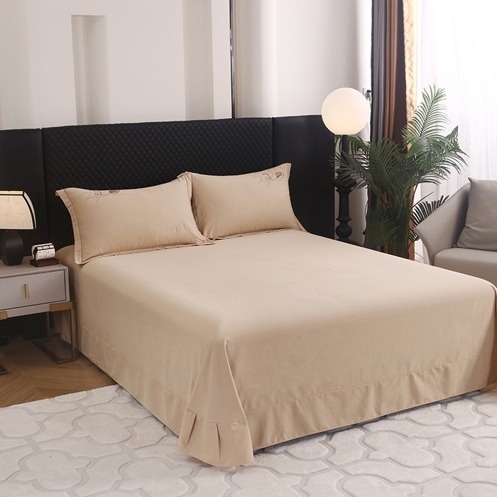 91家纺网 家纺一手货源 找家纺 金纱玉纺家纺 2024新款素色加厚公艺绣花四件套 叶香风暖-棕