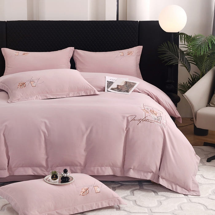 91家纺网 家纺一手货源 找家纺 金纱玉纺家纺 2024新款素色加厚公艺绣花四件套 叶香风暖-浅紫