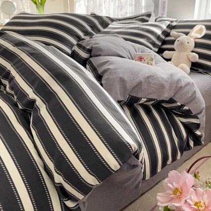 优选良品 2025新款直播爆款全棉-ins印花系列四件套纯棉三件套床单床笠条纹空间