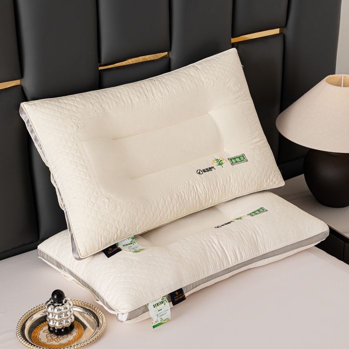 91家纺网 家纺一手货源 找家纺 佳尚枕芯 2025新款金银花乳胶护颈助眠抗菌枕吸湿透气枕芯枕头 米白