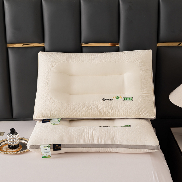 91家纺网 家纺一手货源 找家纺 佳尚枕芯 2025新款金银花乳胶护颈助眠抗菌枕吸湿透气枕芯枕头 米白
