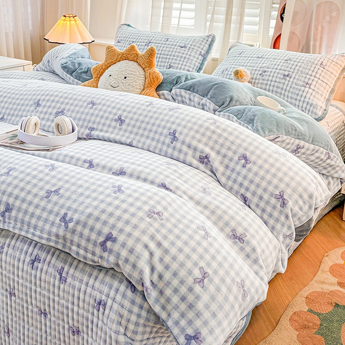 91家纺网 家纺一手货源 找家纺 喜居 2024新款宝宝牛奶绒印花单被套 恬梦蓝蓝