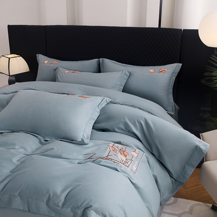 91家纺网 家纺一手货源 找家纺 金纱玉纺家纺 2024新款素色加厚公艺绣花四件套 叶香风暖-兰