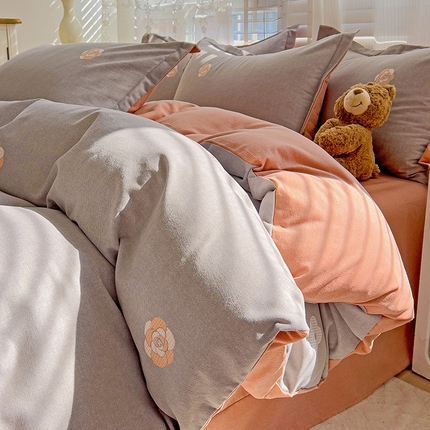 优选良品直播新款全棉磨毛喷气印花四件套加厚纯棉三件套（一字绣工艺款）克莱尔